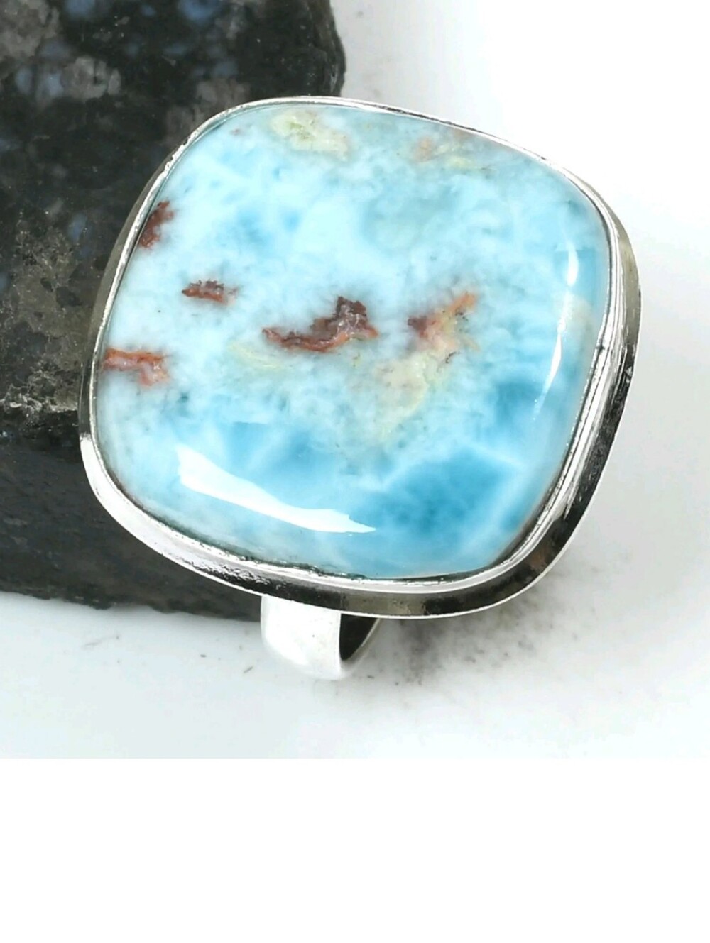 Larimar Gemstone Jewelry 925 Sterling Silver Handmade Ring